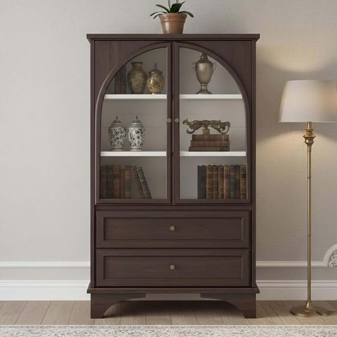 52" Tall Display Cabinet with Glass Doors, Glass Display Case Storage Cabinets