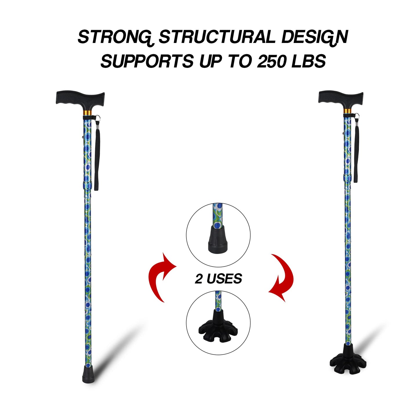 LIXIANG Walking Cane with Replacement Base-Folding Cane,Adjustable Colorful Walking Stick for Men & Women with Comfortable T-Handle,Stylish Balancing Mobility Aid.