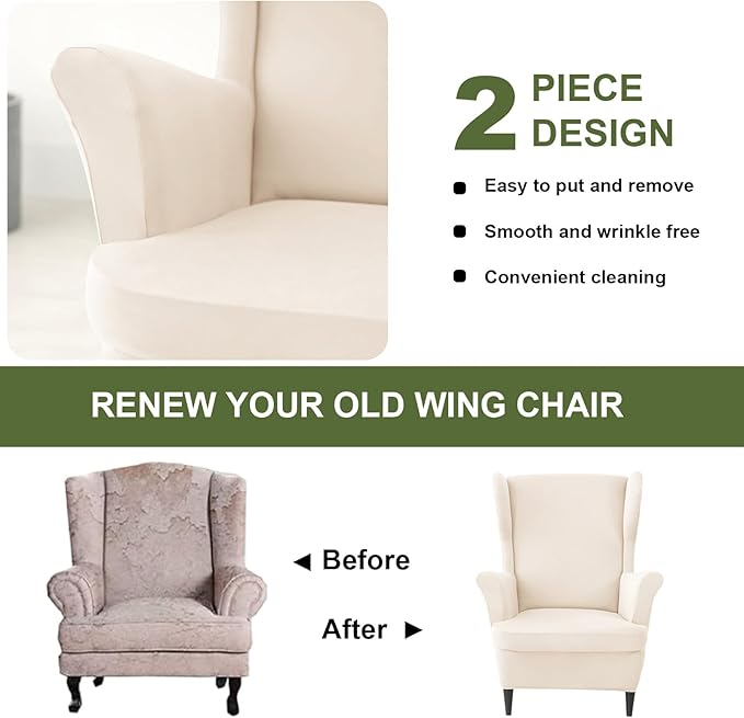HAOYONG Wing Chair Slipcovers Waterproof Spandex Wingback Chair Covers 2 Pieces