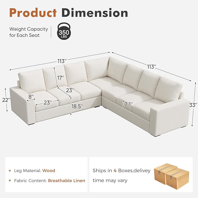 ABCASA Oversized Modular V Shaped Sectional Couches