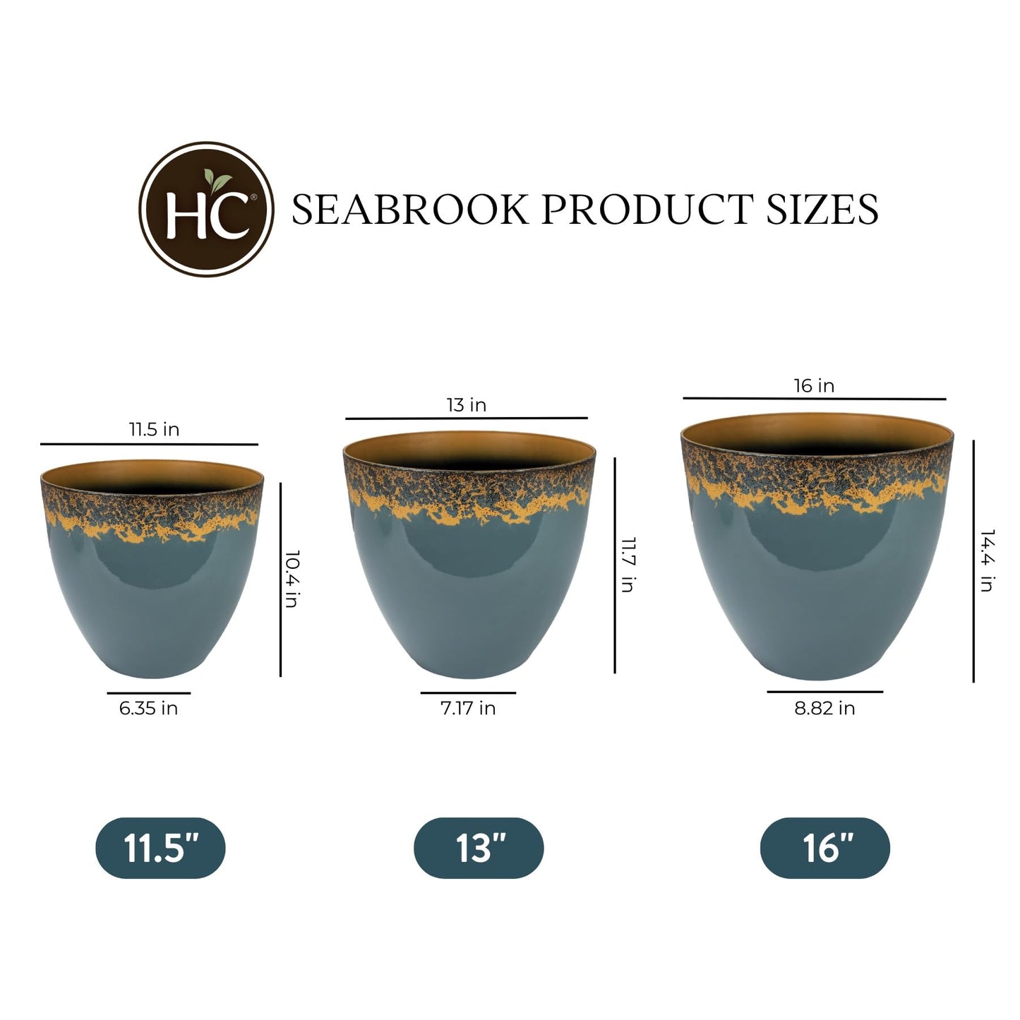 The HC Companies 11.5 Inch Seabrook Decorative Round Planter - Lightweight Premium Resin Plant Pot with a Ceramic Look for Indoor Outdoor Use, Slate Blue