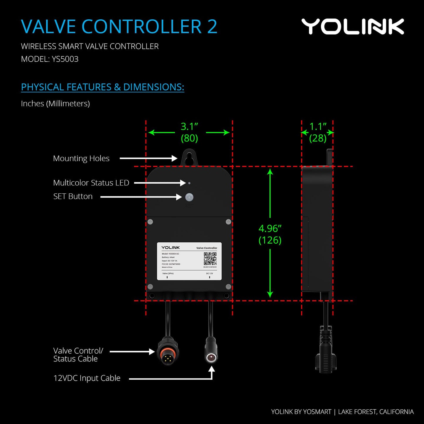 YoLink Wireless Smart Valve Control Kit, NSF Certified 1-1/2" Stainless Steel Motorized Valve, Wireless Controller 2, LoRa Long Range, D2D Offline with Leak Sensors, 2 Years Battery backup