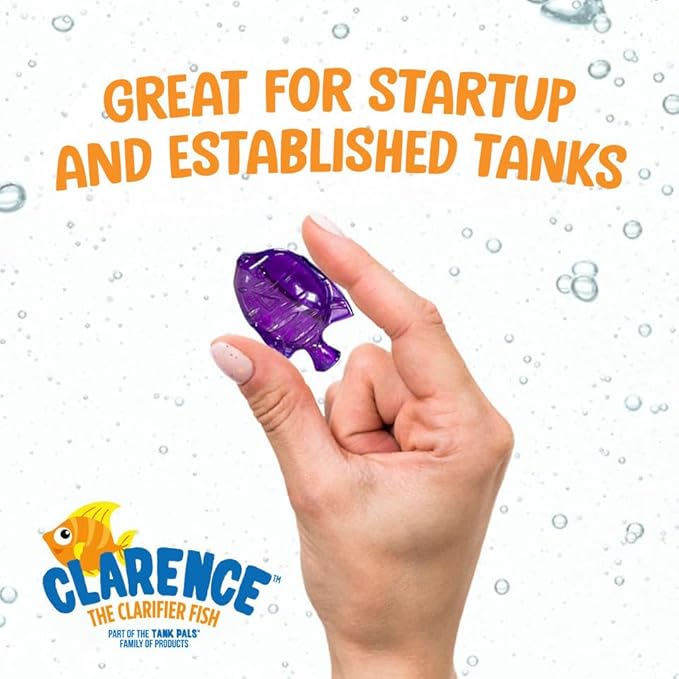 Clarence the Clarifier Fish - 3 pk, Purple - Aquarium Treatment, Clear Cloudy Fresh-Saltwater, Fish-Plant Safe, 10gal Tank Maintenance Each