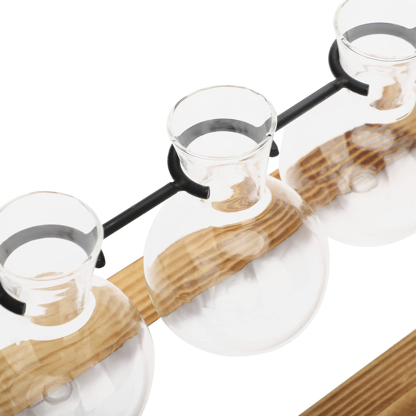 Modern Crystal Test Tube Vases with Wooden Stand Holder Set, Artistic Creative Hydroponics Vase Ornaments, Desktop Bulb Glass Vase, Plant Terrarium Stand for Home Office Garden Decor(U Shaped Rod)