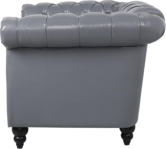 LEVNARY Leather Upholstered Armchair, Mid-Century Modern Single Sofa Chair