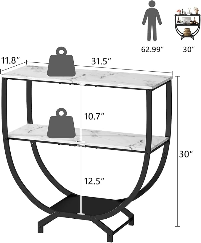 GILLAS 3 Tier Console Tables, Sofa Table Behind Couch Table, Industrial