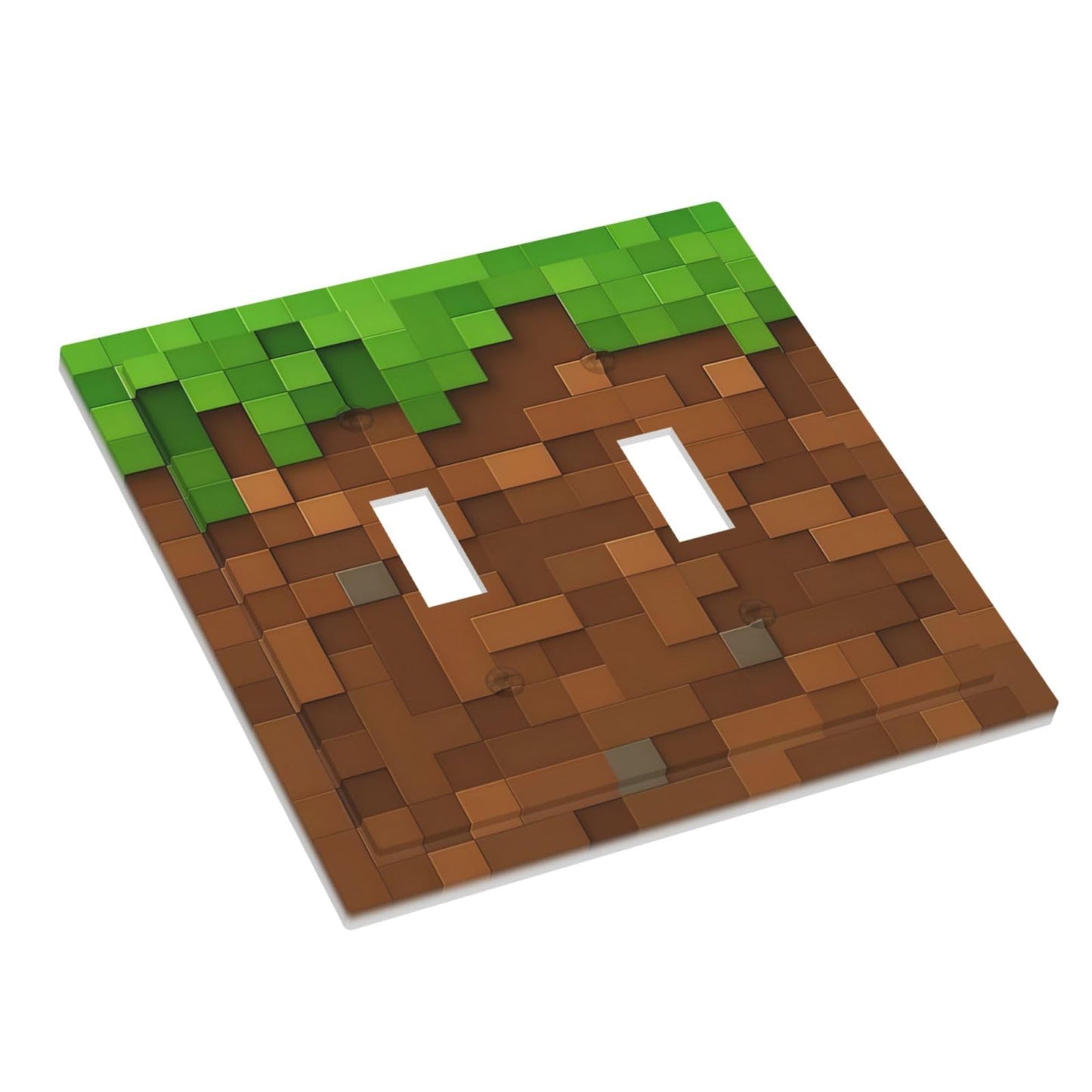 Pixel Style Gamer Themed Grass Block Decorative Switch Plates 2 Gang Double Toggle Outlet Light Switch Cover Wall Plate Electrical Faceplate for Kids Room Office Home Decor