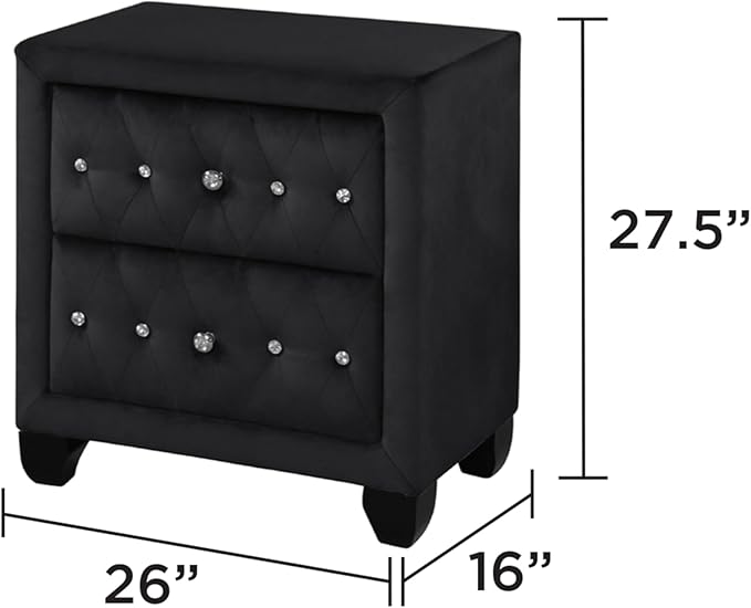 Sophia Modern Style Crystal Tufted 2-Drawer Nightstand Upholstered