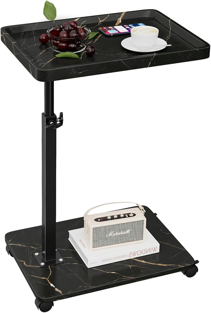 C Table End Table Adjustable Height, 360°Swivel TV Tray Table