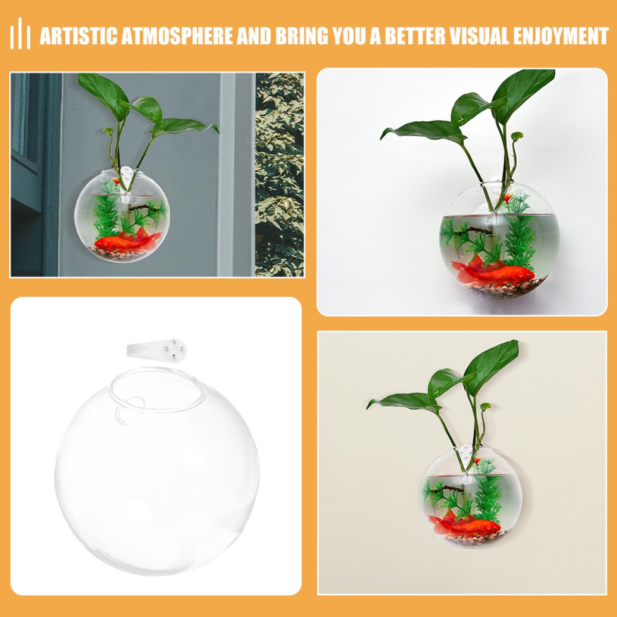 Operitacx Wall-Mounted Hydroponic Glass Vase Set 4pcs, Hanging Glass Plant Holder with 10cm Terrarium Bottles and Adhesive Crystal Clay for Indoor Home Décor