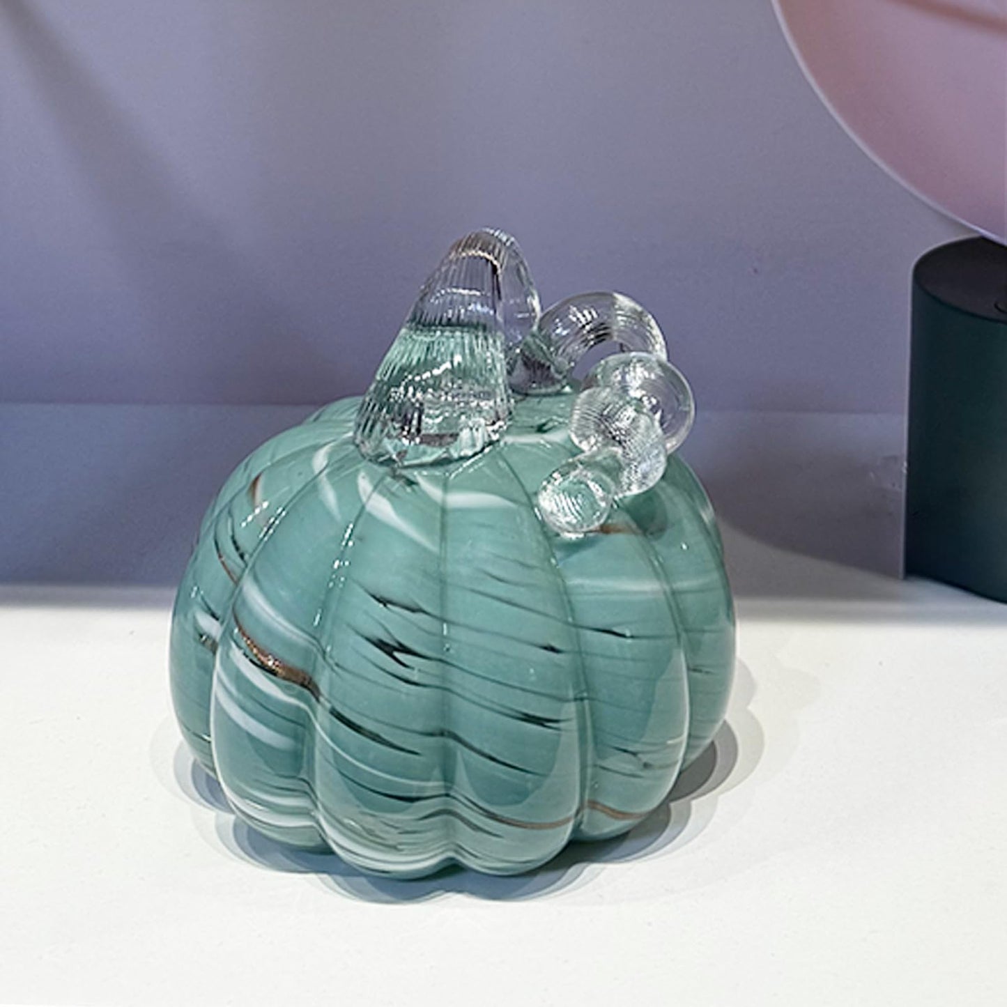 ORRFIDDY 5.1" Hand-Blown Glass Pumpkin Halloween Decor Fall Home Figurines Collectible Harvest Thanksgiving Wedding & Autumn Mantel Decorations Paperweight Tabletop Ornaments(Green)