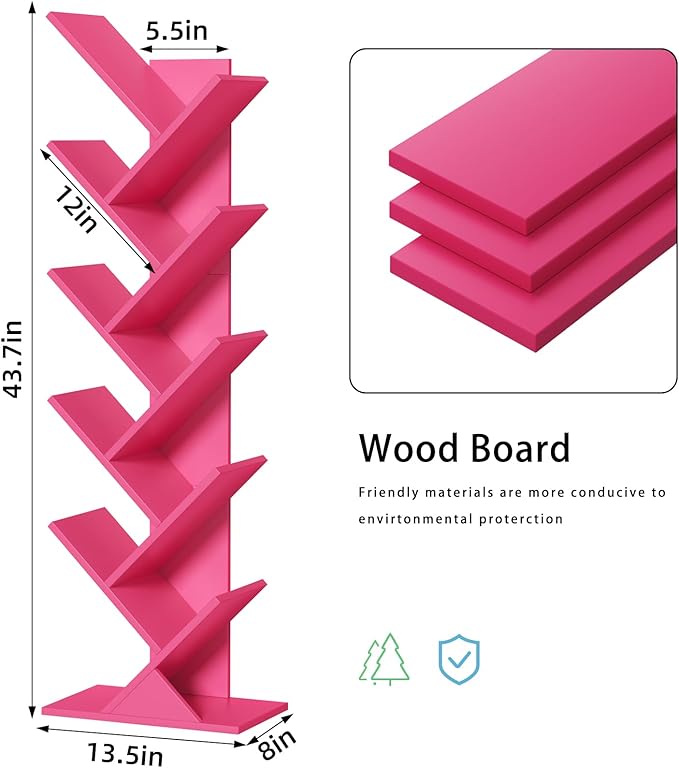SHEEPAM 10 Tier Tree Book Shelf, Floor Standing Wood Bookshelf