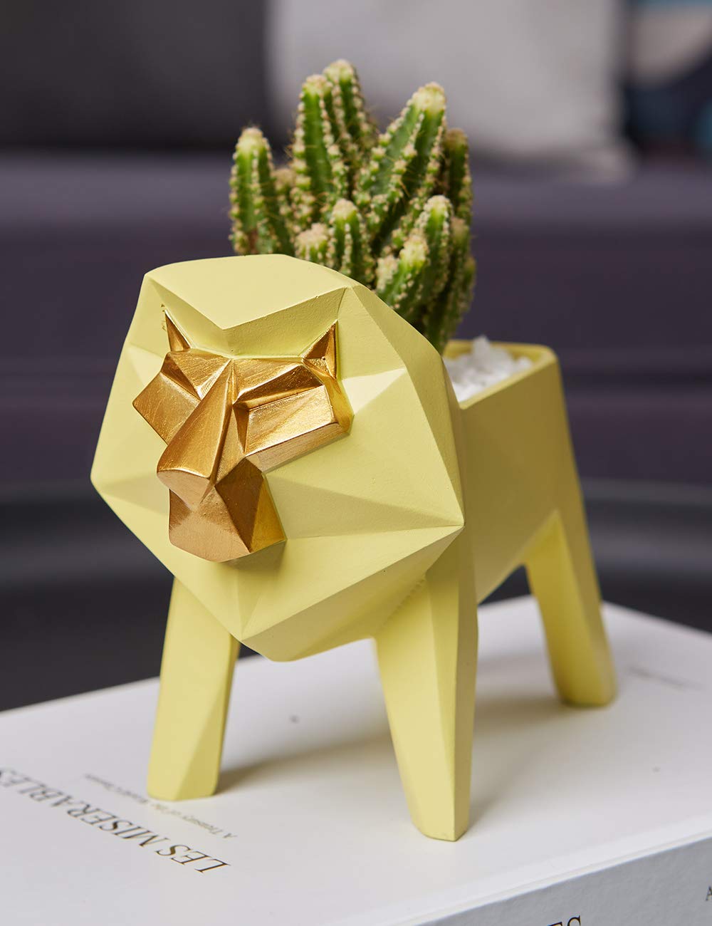 HAUCOZE Lion Statue Planter Succulent Pot Modern Animal Sculpture Home Decor Gift for Living Room Office 6.1 Inch