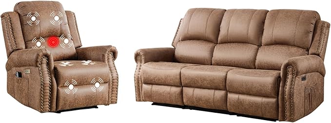 EBELLO 2 Piece Power Faux Leather Recliner Sofa Set, Reclining Living Room