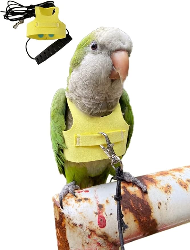 Bird Flight Harness Vest Parrot Flight Suit with Leash for Parakeets Cockatiels Conures Budgies, Bird Flying Clothes with Rope and Handle for Outdoor Activities Training (S,Yellow)