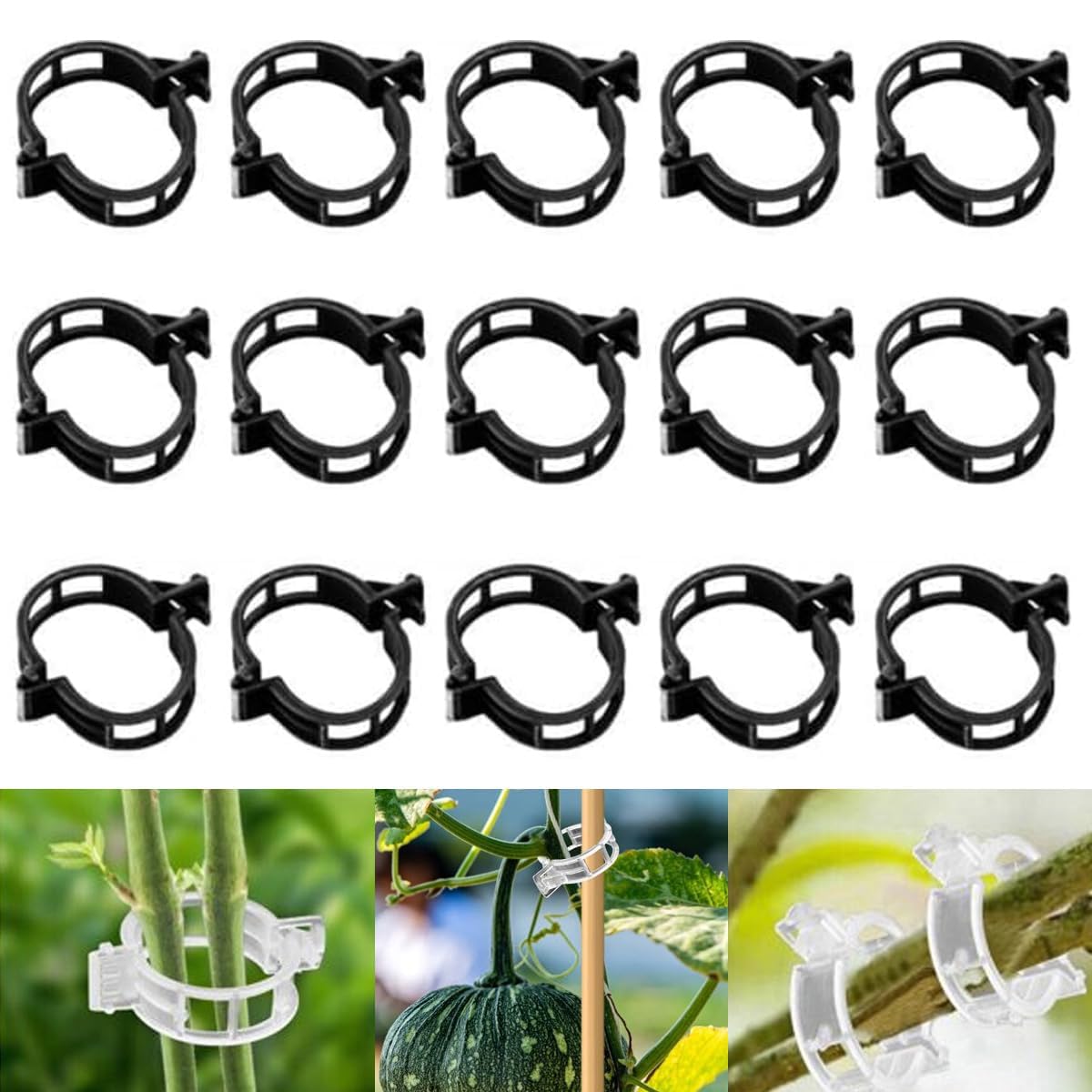 Thickened Plant Fixing Clip 100Pcs, 2025 Summer New Tomato Grape Vine Vegetables Plant Fixing Clips, Upgrade Plant Support Clips Reusable Garden Clips Secured Plastic Plant Clip (50, Black)