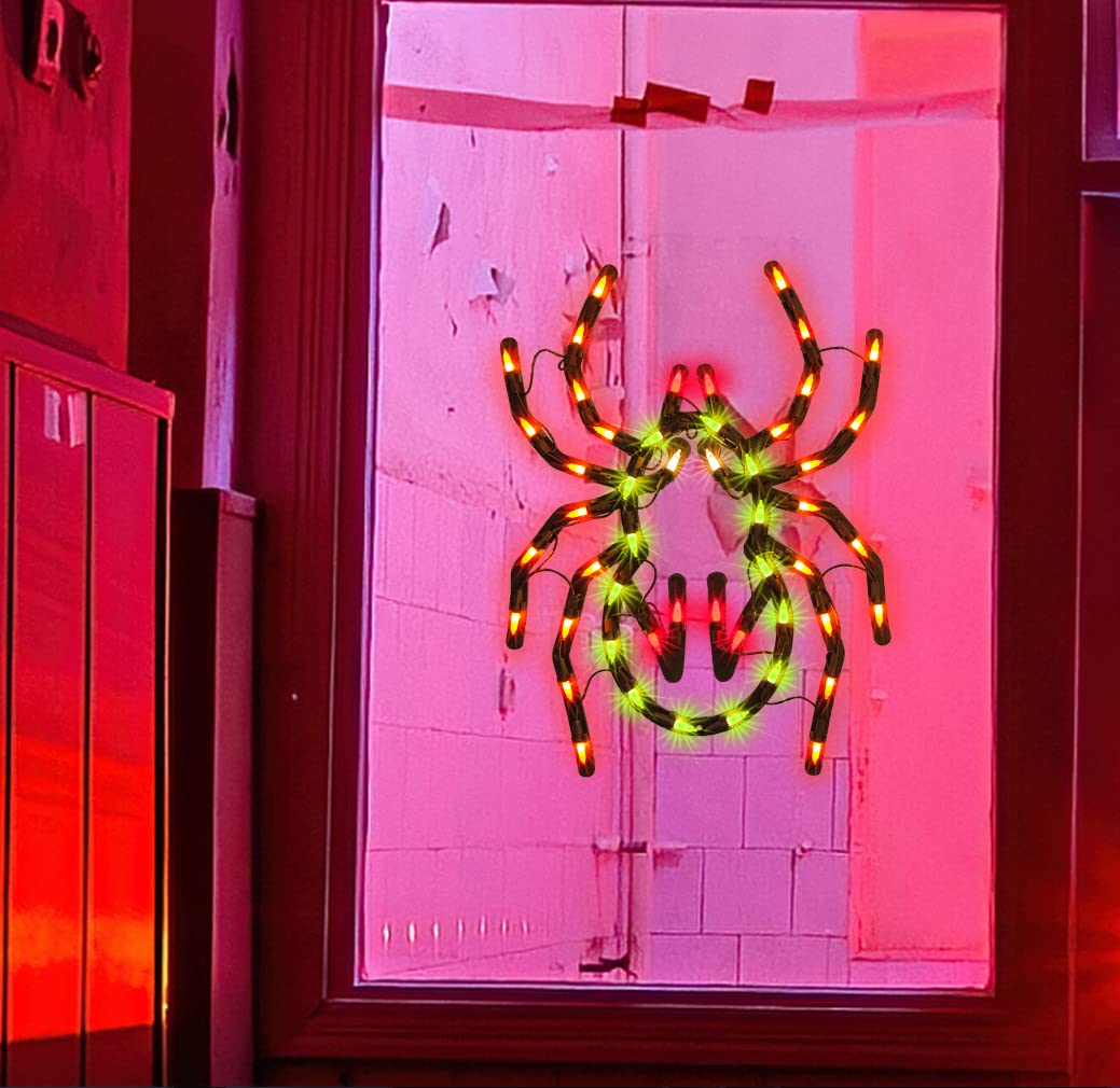 JUSTPRO 12.8" Lighted Spider Halloween Window Silhouette Decoration,Halloween Lighted Window Decoration,Hanging Light Up Holiday Ornament(Spider Light)