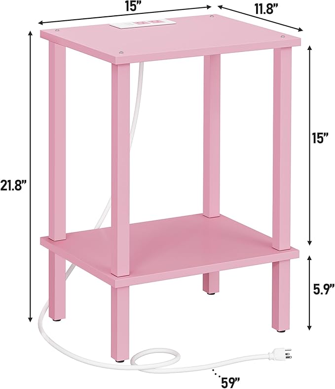TUTOTAK End Table with Charging Station, Small Side Table with Outlets