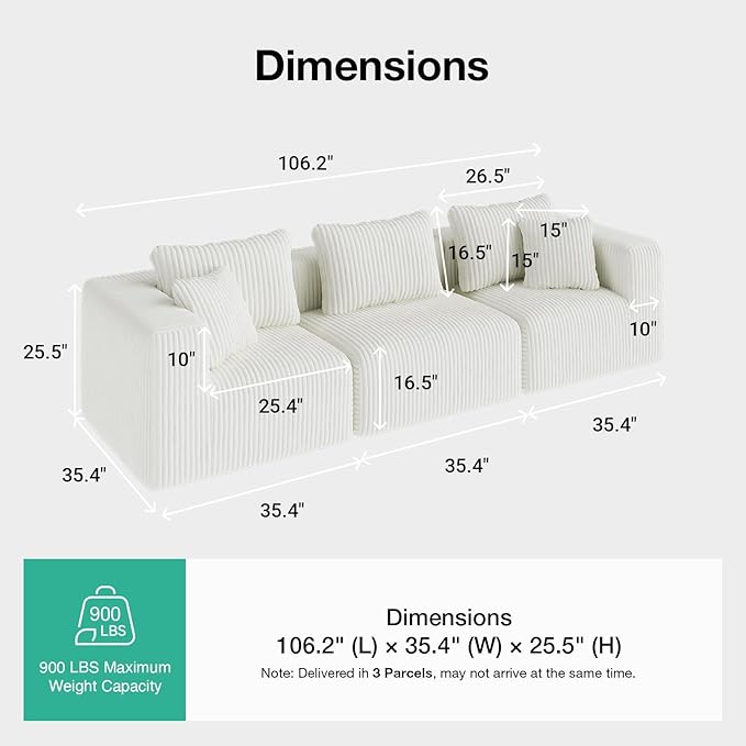 Novilla 106" Modular Sectional Sofa, Modern Cloud Sectional Couch