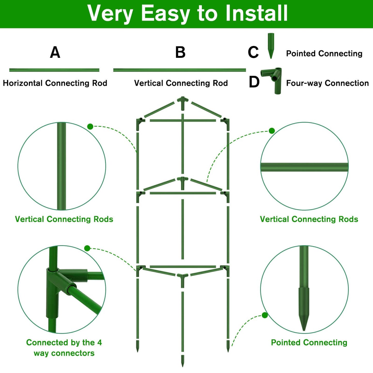 Tetutor Tomato Cages for Garden, 3 Pack Tomato Cage Trellis, Garden Cage Heavy Duty Tomato Stake Support, Garden Stakes Plant Cage for Pots Plants Vegetables