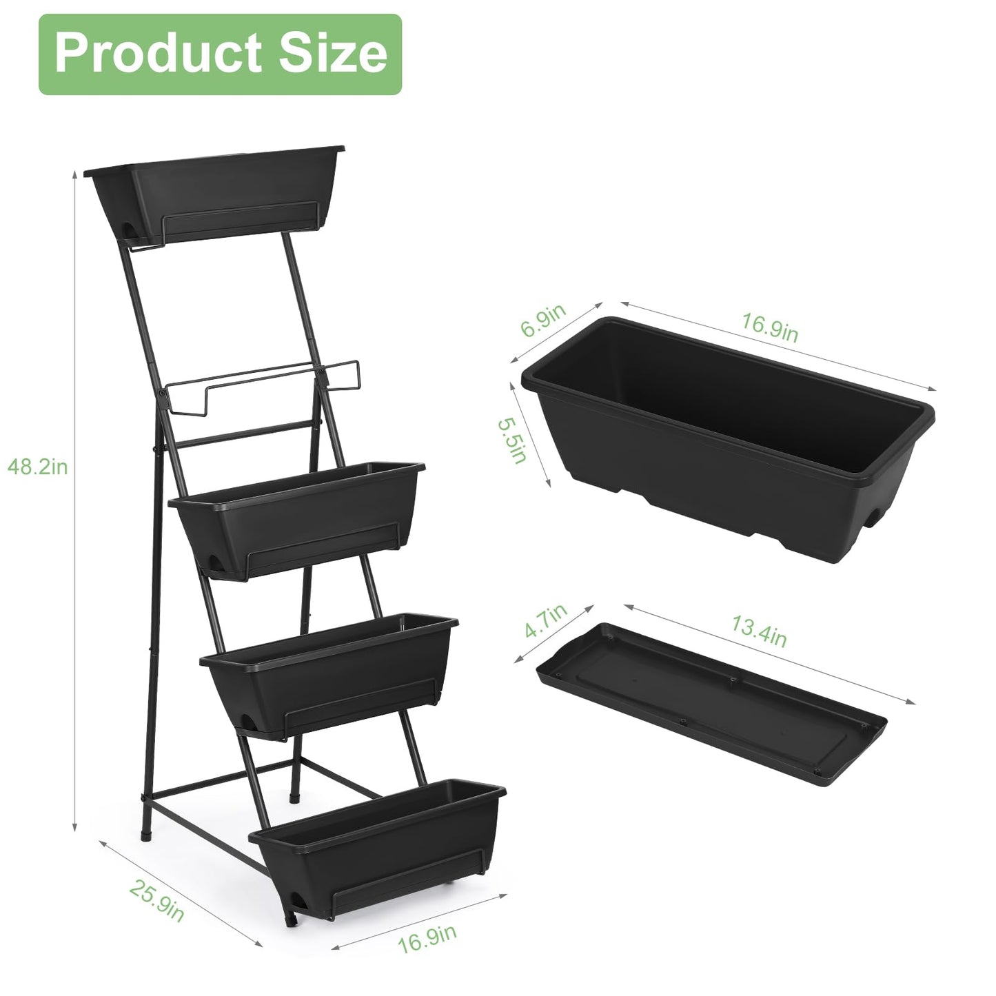 YBING Vertical Garden Planter 5 Tier Raised Garden Bed Outdoor Tiered Herb Garden Planter Standing Vertical Planter Box Flowers Vegetables Planters Black