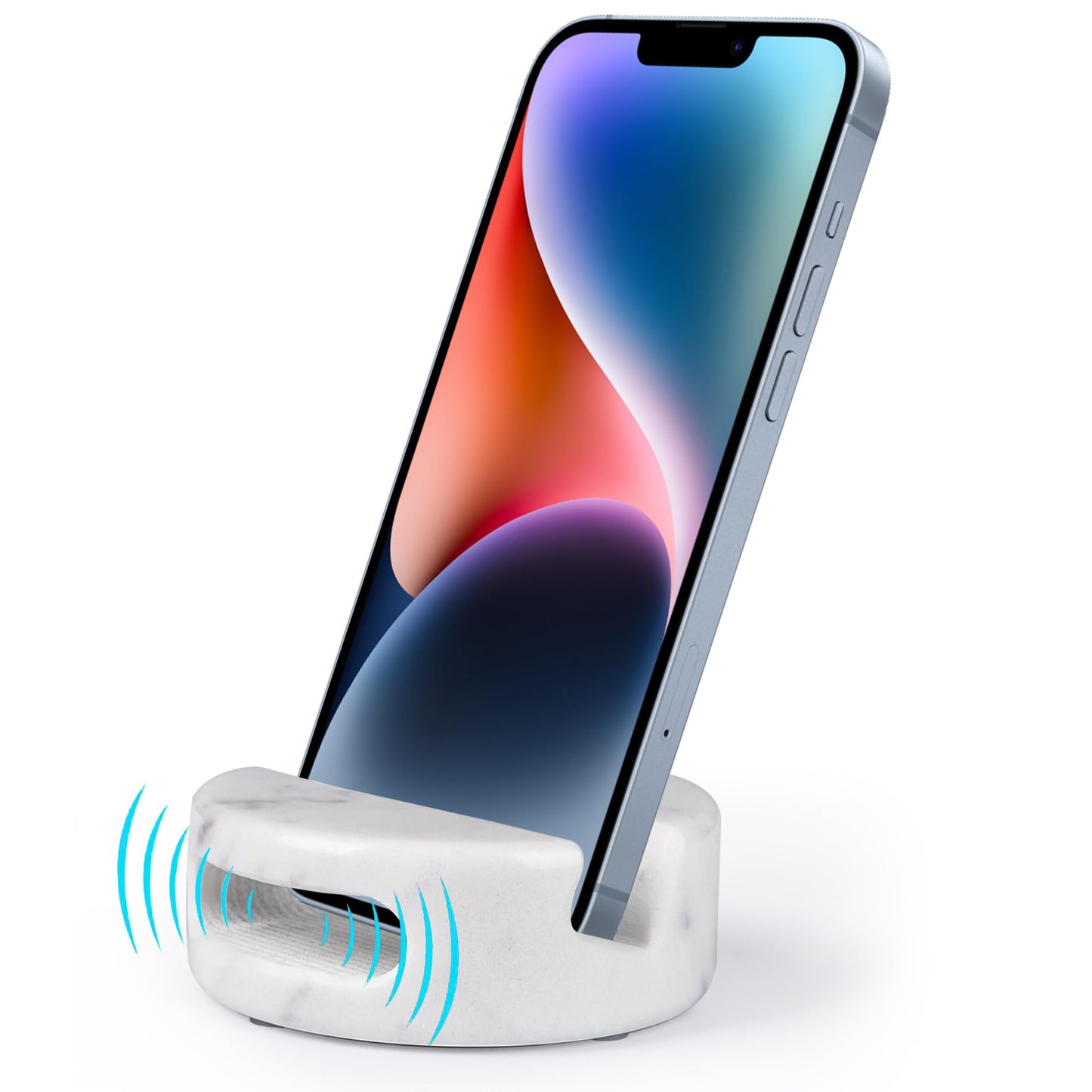 CHISELED ST DF SK Elegant and Versatile White Marble Phone Stand with Sound Amplified Output iPhone Phone Holder Function for Office Desk,Kitchen Counter,Bathroom,and Bedside