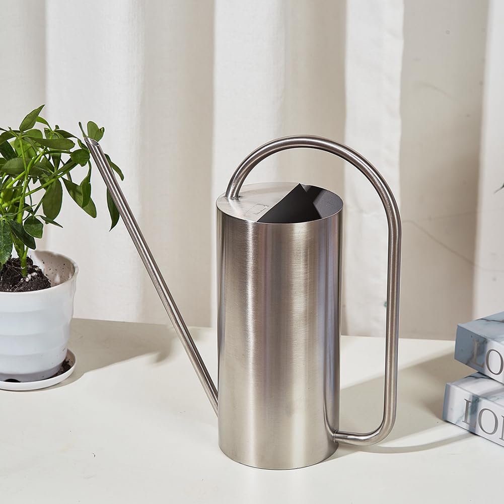 Chemlliy Watering Can for Indoor Plants, 50 oz/1.5L Stainless Steel Watering Can Pot with Long Spout, Garden Watering Cans with Comfortable Handle for Indoor House Plants Bonsai Flower Decorative