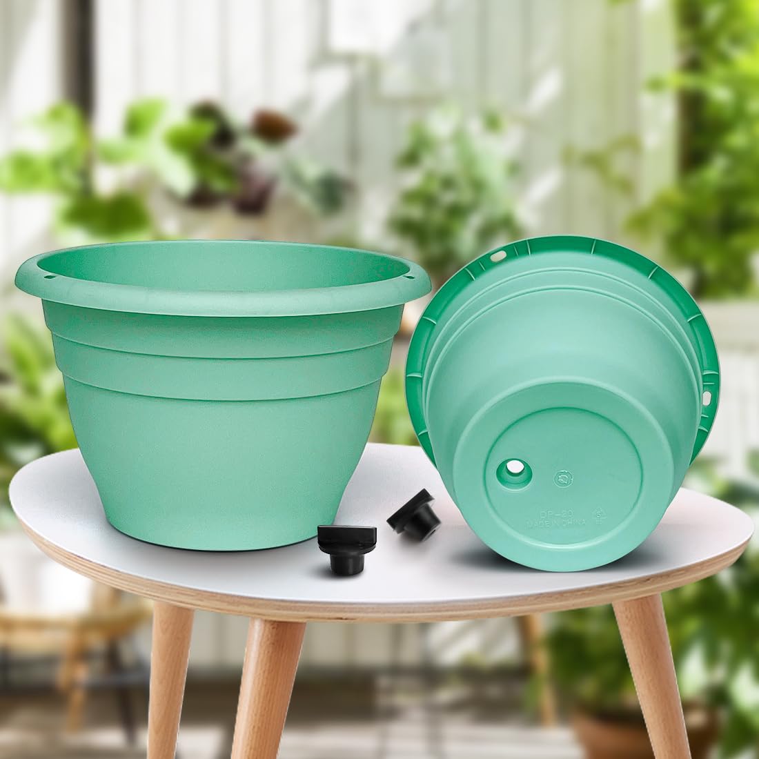RooTrimmer 5 Pack 10 Inch Plant Pots for Indoor Outdoor,Plastic Floor Planters with Drainage Holes,Lightweight Flower Pots for Home,Patio & Garden(Blue)