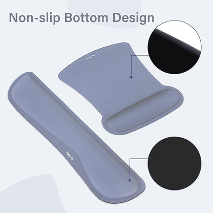 MOSISO Keyboard Mouse Pad Set, Large Gaming Mousepad&Keyboard Wrist Rest&Mouse Wrist Rest&Coaster, Ergonomic Non-Slip Mousepad&Easy Typing Cushion with Memory Foam for Home Office, Lavender Gray