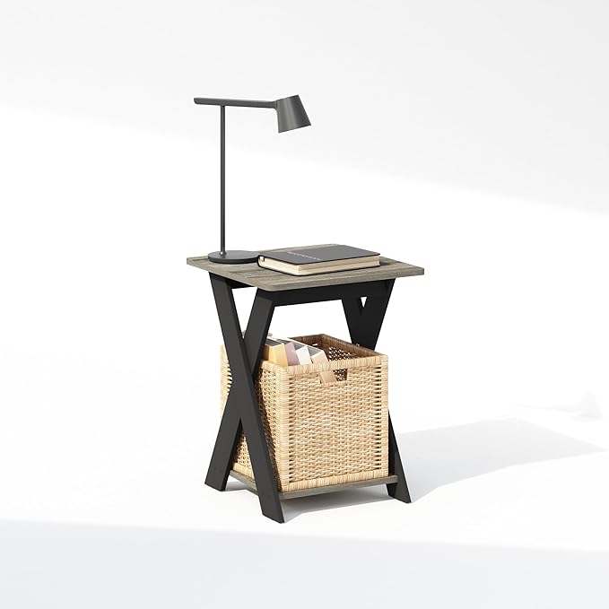 Furinno TIDUR Night Stand, Open Shelf Design X-Legs Nightstand, Criss-Crossed