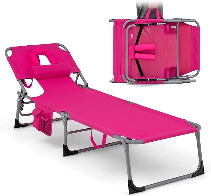 Goplus Tanning Chair, Folding Adjustable Patio Lounge Chair