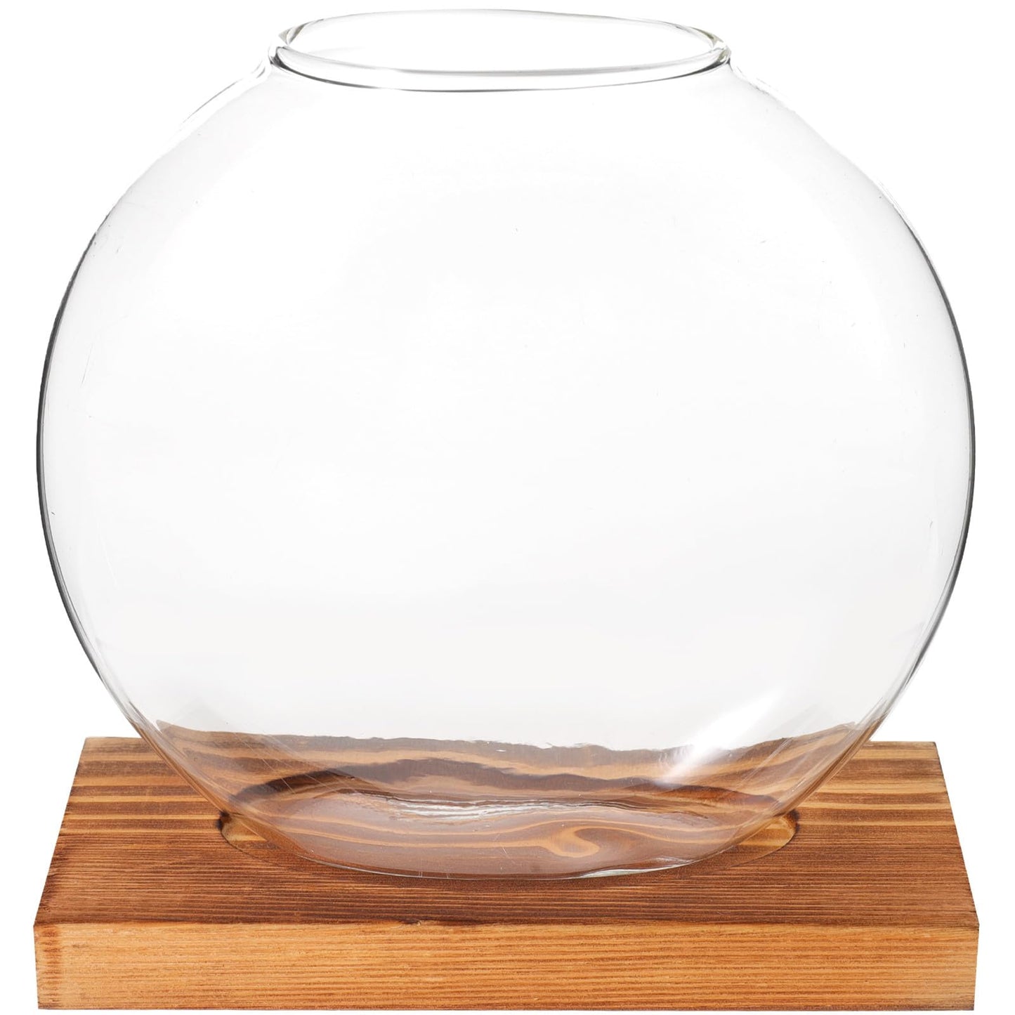 PRETYZOOM Glass Hydroponic Flower Vase with Retro Wood Base, Tabletop Floral Arranging Planter for Office and Home Décor, Glass Terrarium for Indoor Plant Display