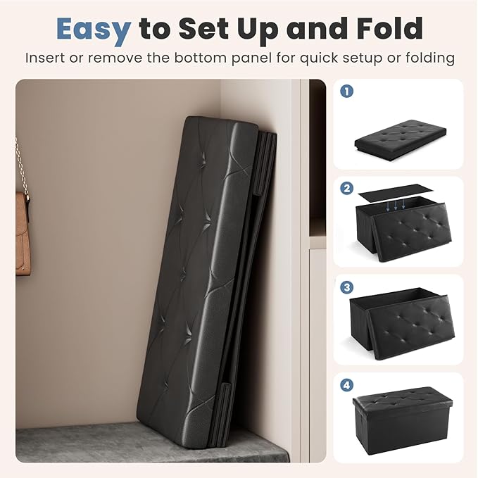 DUMOS 30 Inch Folding Storage Ottoman Bench, Large Hidden Storage Chest