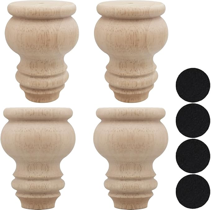 3" Tall Solid Wood Furniture Legs Unfinished Bun Feet