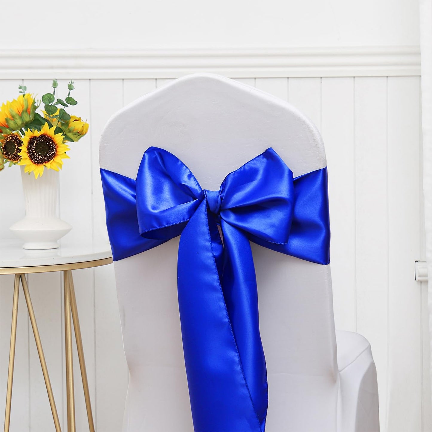 ZSJFMF Pack of 50 Satin Royal Blue Chair Sashes Bows 7 X 108 Inch Universal Gold Chair Ribbons for Wedding Ceremony Party Banquet Event Chair Decorations - Royal Blue Chair Sashes 50 Pack
