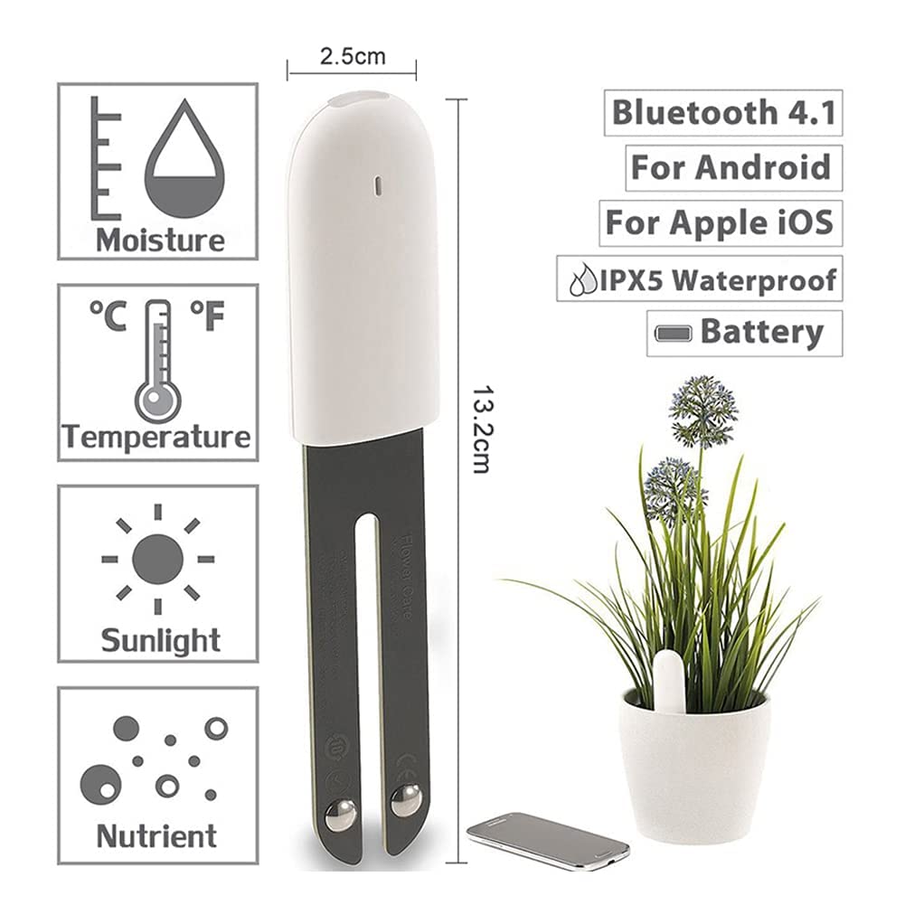 Soil Moisture Meter 4 in 1,Plant Water Monitor,Automatically detect Moisture/Temperature/Light/Fertility,Can Connect to Mobile Phone via Bluetooth,Hygrometer Sensor for Indoor Plants (2pc)