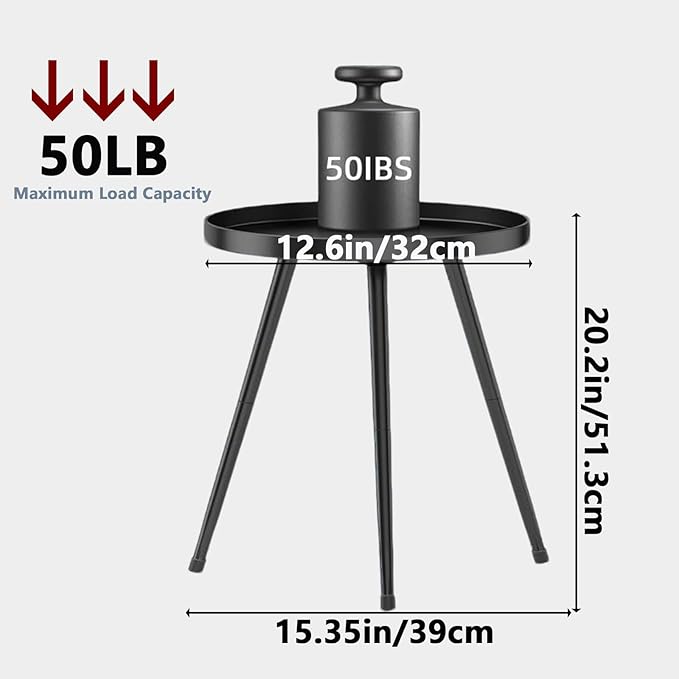 Small Round Side Table Metal End Table Outdoor Black Side Table Mid-Century