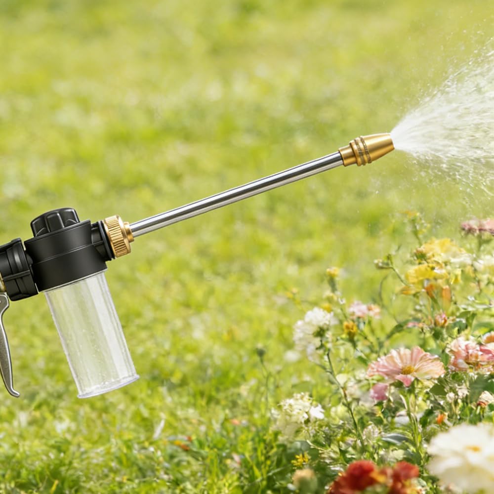 Garden Hose Nozzle with Soap Dispenser, High Pressure Water Nozzle with Adjustable Spray Patterns for Watering Plants, Car Washing, and Pet Showering (Foam Gun B)