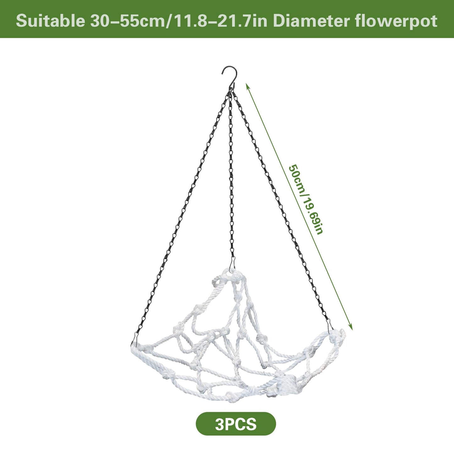 HaoGludi 3 Pack Hanging Planters for Indoor Plants & Outdoor, Plant Hanging Basket Decorative, Flower Pot Hangers for Balcony Porch Garden, Fits 10'' Pots, Load Capacity 20 lbs (Pots Not Included)