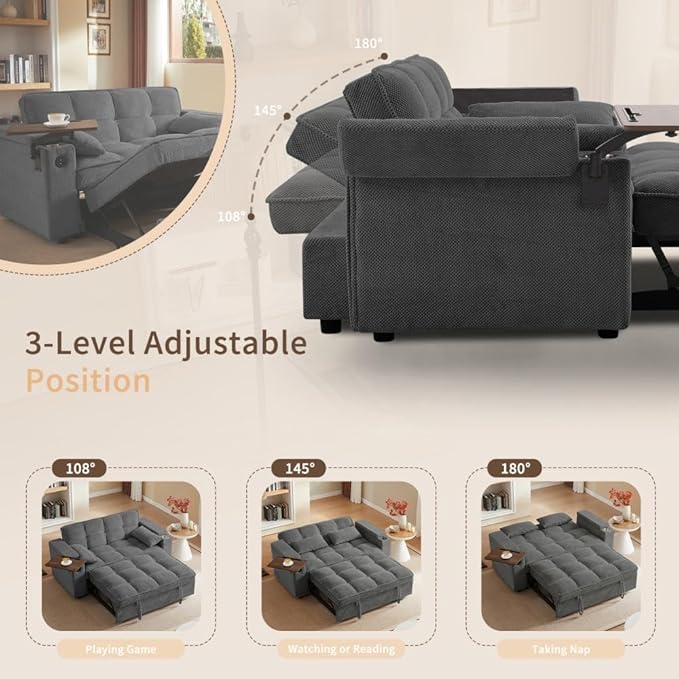 oaaktu Large Size Convertible Sleeper Sofa Bed, Polka dot Velvet Pull Out Futon