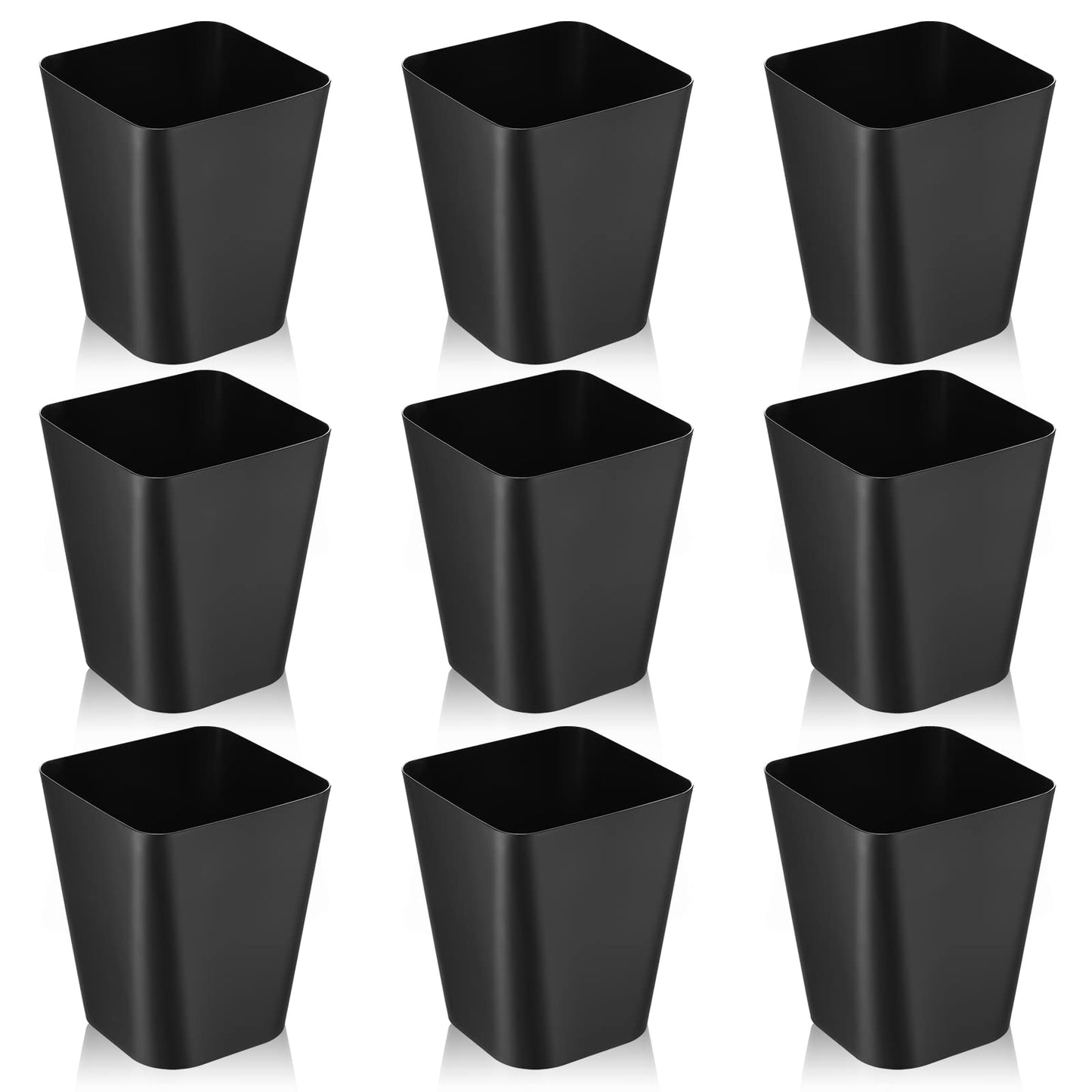 Hoolerry 9 Pieces Garbage Can 2 Gallon Small Trash Cans Bulk Bathroom Trash Bin Plastic Wastebasket Square for Bedroom Slim Bathroom Trashcan Small Container for Kitchen Office Home Rooms(Black)