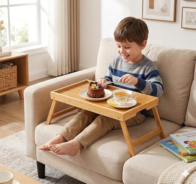 Bamboo Bed Tray Table with Foldable Legs, Breakfast Tray