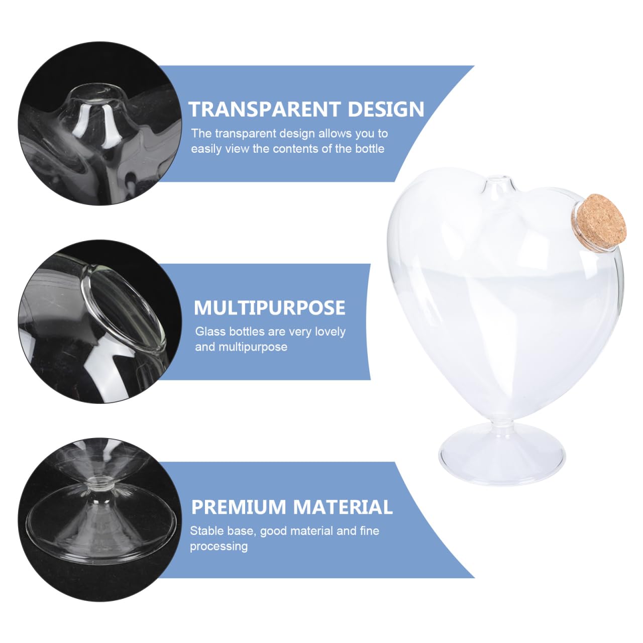 FOMIYES Heart Shaped Glass Terrarium Vase with Cork Lid for Wedding Decoration