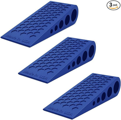Door Stoppers for Bottom of Door Premium Floor Rubber Door Stop Wedge Made in USA Heavy Duty Honeycomb Design for Carpet, Tile, Ideal for Home, School, Commercial,Blue 3 Pack