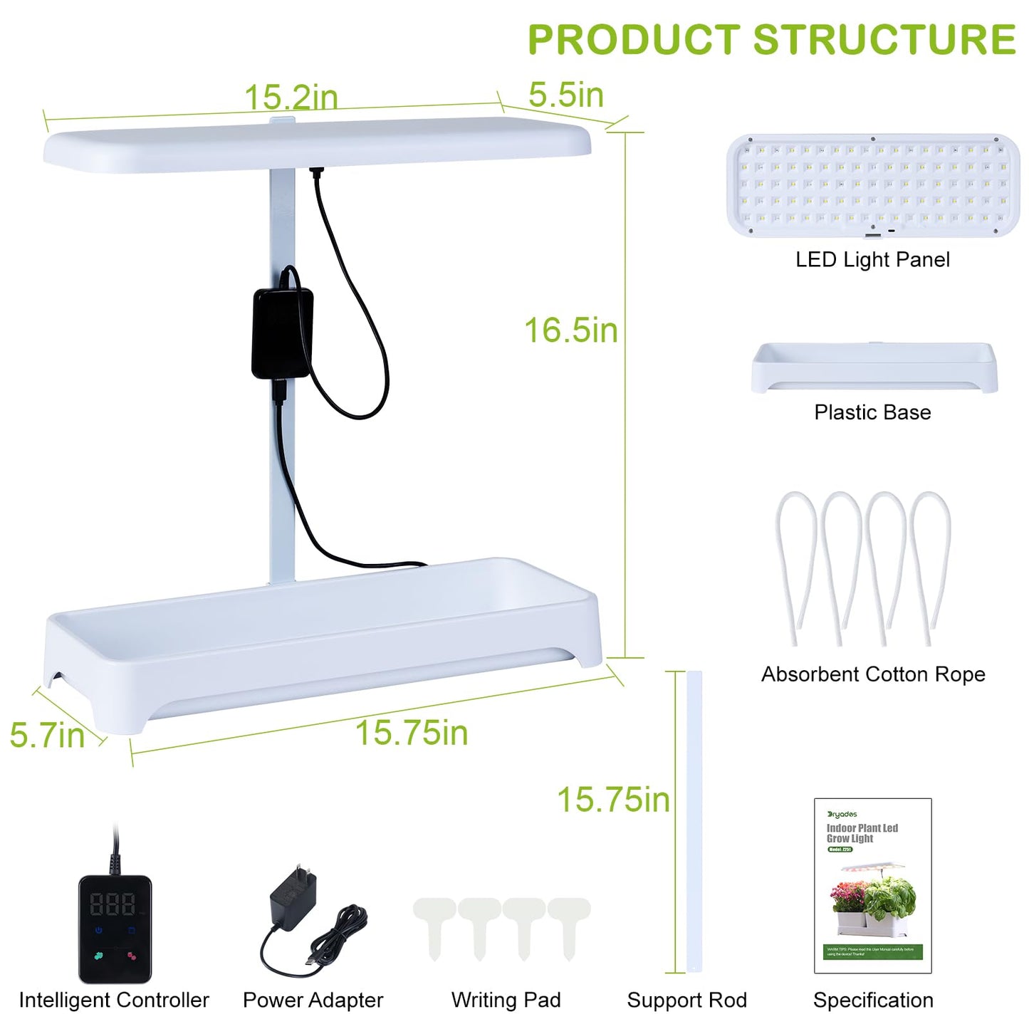 Indoor Garden Led Grow Light, Full Spectrum LED Grow Lamp for Indoor Plants with Intelligent Controller, Height Adjustable, Ideal for Home Desk Plant Lighting (Without Pots)(White, 16.5*6.5*4 inch)