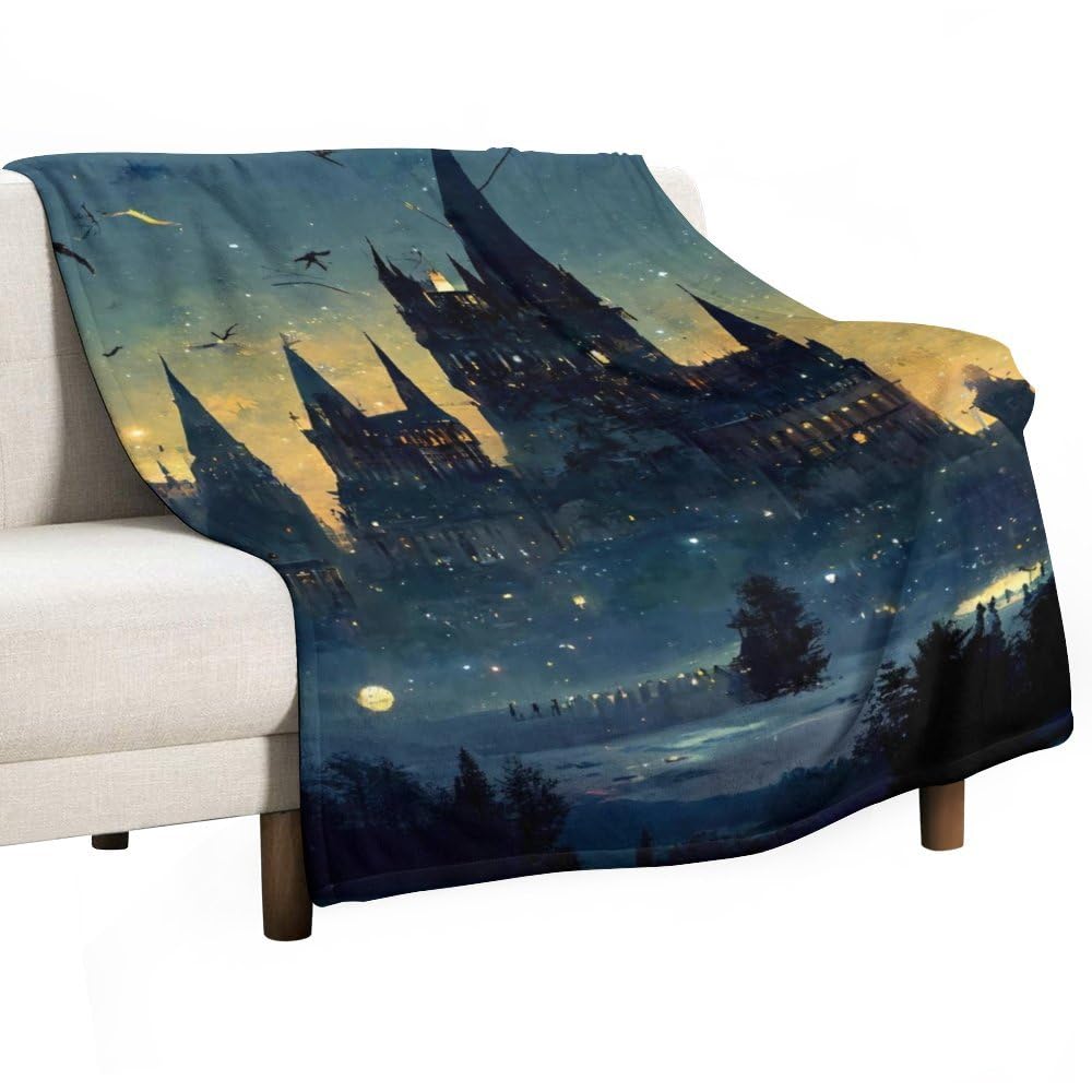 Wizard Castle Halloween Blanket Flannel Goth Throw Blanket Lightweight Soft Warm Cozy Travel Blanket Fit Couch Sofa Bed Living Room Bedroom Gift for Women Men Girls Boys All Season 60"x80"