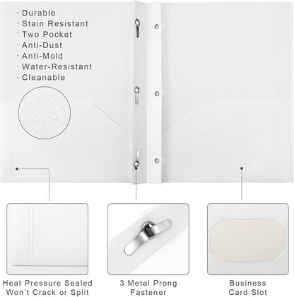 Patelai 48 Pcs Plastic Folders with 2 Pockets and 3 Prongs Home Folders with Card Slot Letter Size Heavy Duty Report Covers for Back to School(White,Classic)