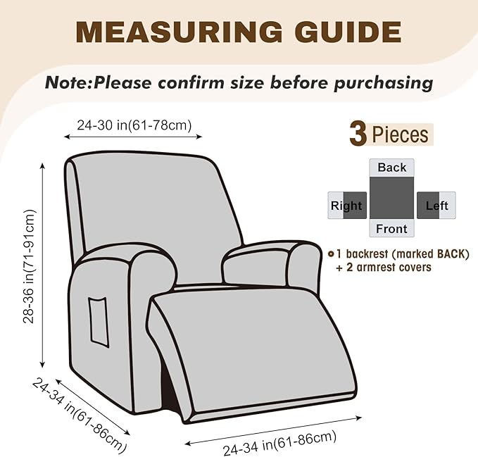 Gennia Recliner Chair Covers 3 Pieces, Waterproof Jacquard Reclining Chair Cover