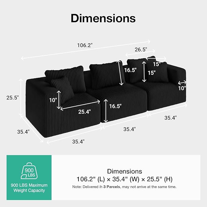 Novilla 106" Modular Sectional Sofa, Modern Cloud Sectional Couch