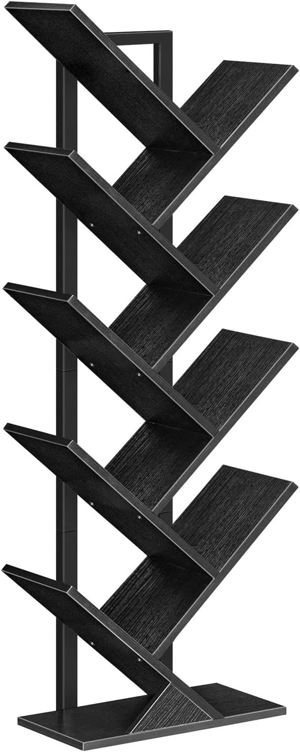 HOOBRO Tree Bookshelf, 9-Tier Bookcase Wooden Shelves, Floor Standing Storage